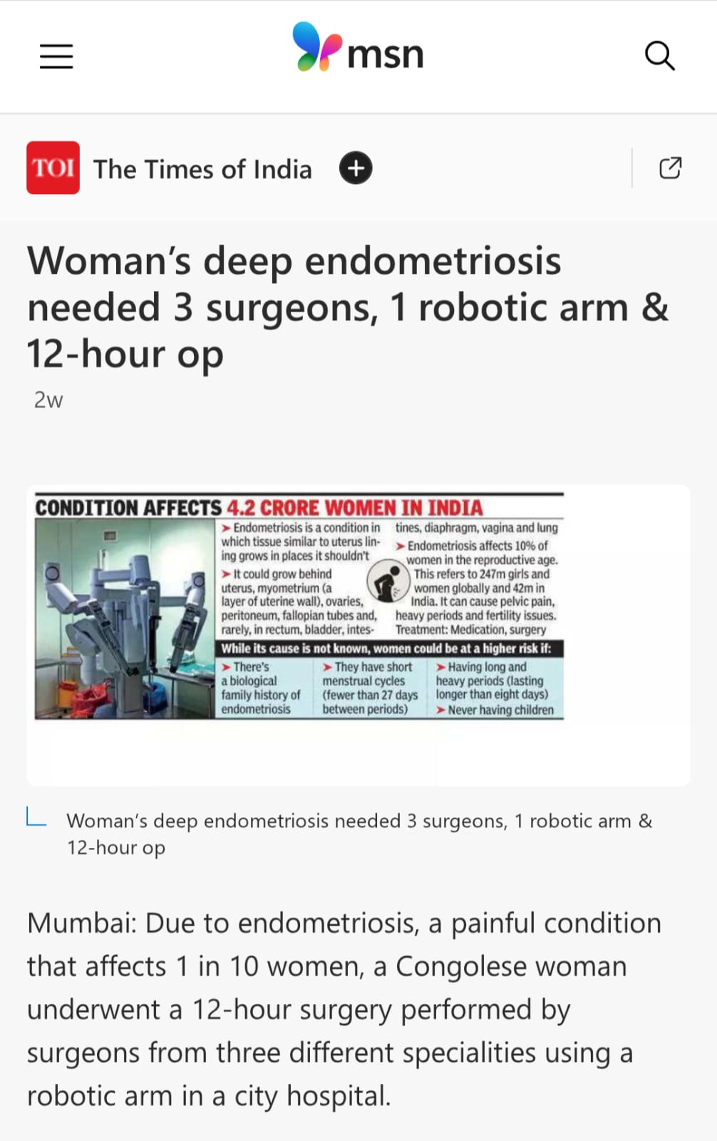 Woman’s deep endometriosis needed 3 surgeons, 1 robotic arm & 12-hour op