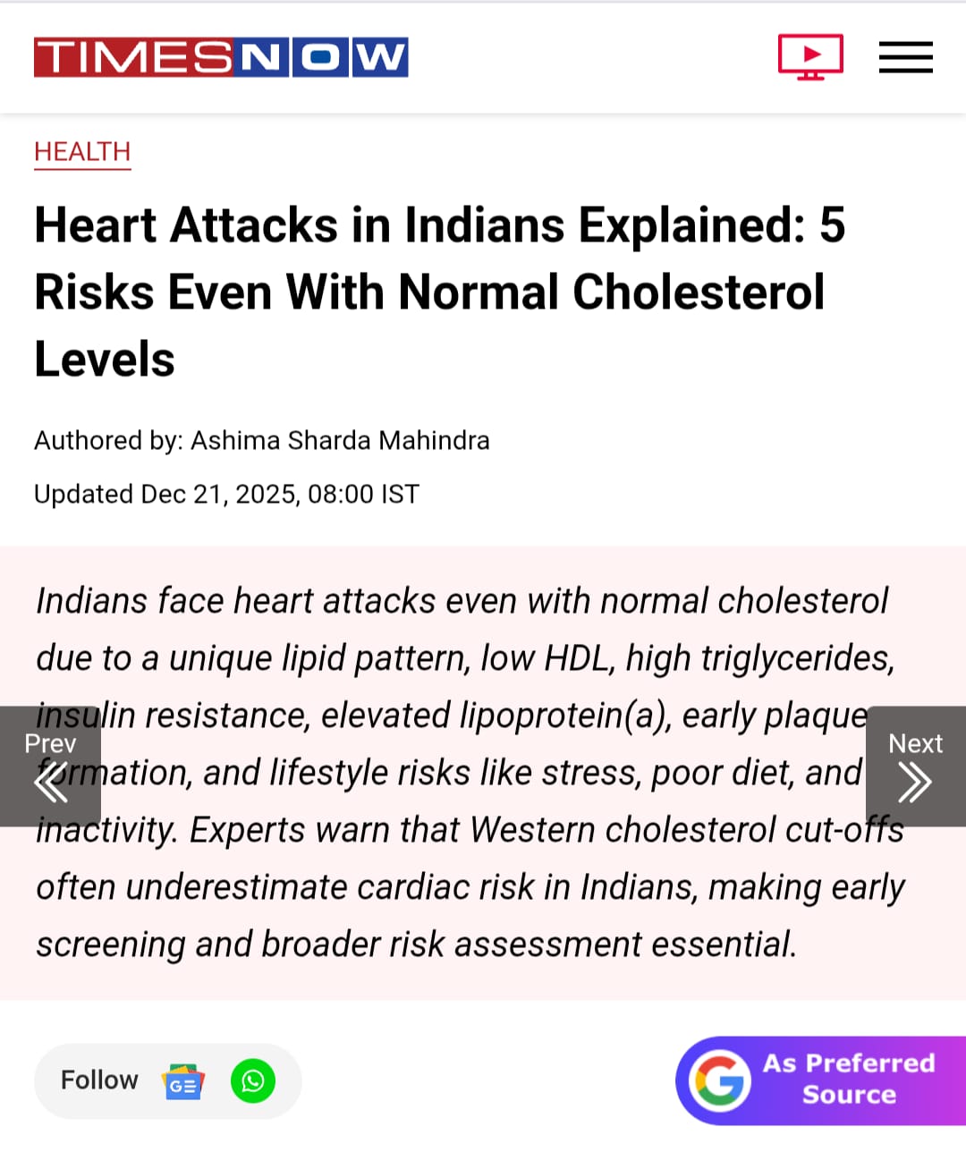 Normal Cholesterol, Yet Heart Attacks: 5 Risks for Indians