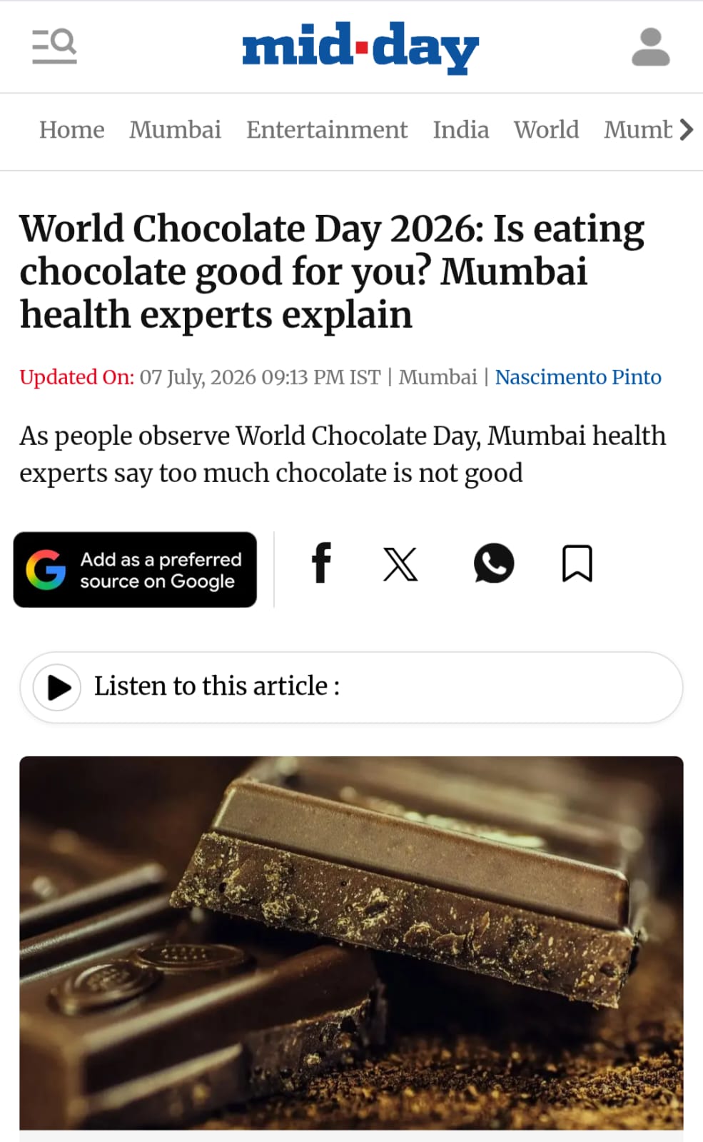 World Chocolate Day 2026: Is eating chocolate good for you? Mumbai health experts explain